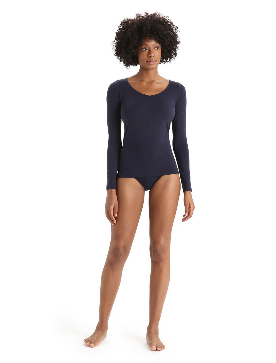 Sous Vêtement Icebreaker Merino Siren Long Sleeve Sweetheart Top Femme Bleu Marine | FR 1687LISH